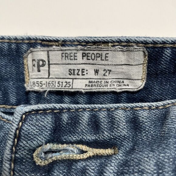 Free People 27 Jeans Flare Bell Bottom Flap Pocket Sailor Denim Missing Button - Picture 3 of 10